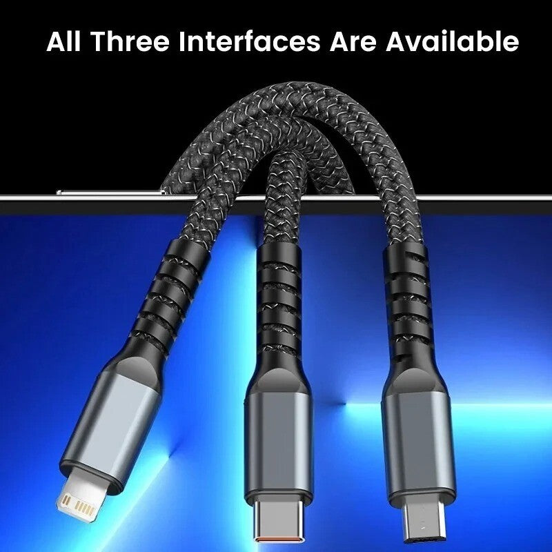 100W 3 in 1 USB Cable Type C Cable for Samsung Xiaomi Huawei Iphone Charger