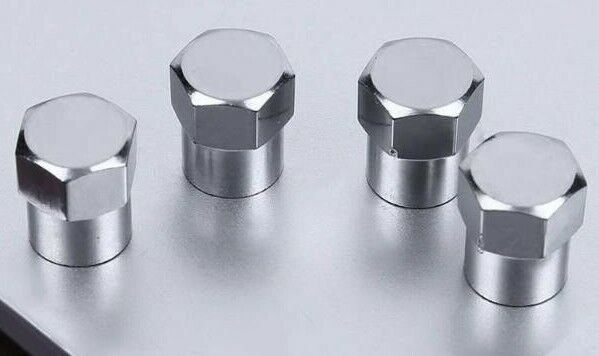 Set of 4 Tyre Air Valve Dust Caps Plastic and Chrome Plated