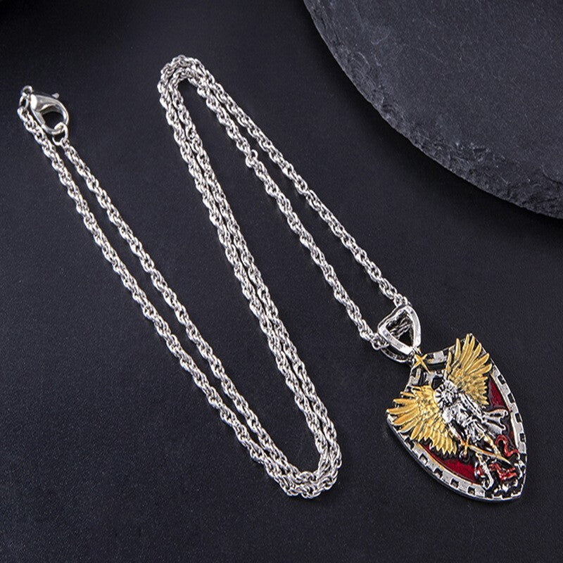 Warrior Guardian Holy Angel Saint Michael Pendant Necklace Knight Shield