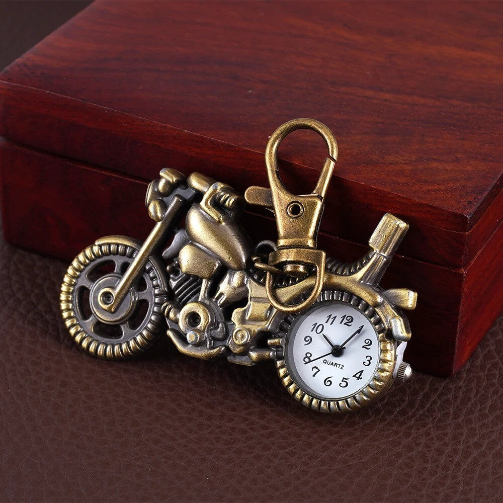 Quartz Watch Small Bronzed Motorcycle Shape Pocket Watch Gift Present