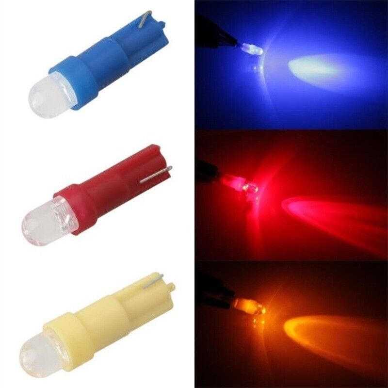 T5 12V LED DASHBOARD LIGHT BULBS WITH WEDGE BASE (WHITE/BLUE/RED/YELLOW/GREEN)