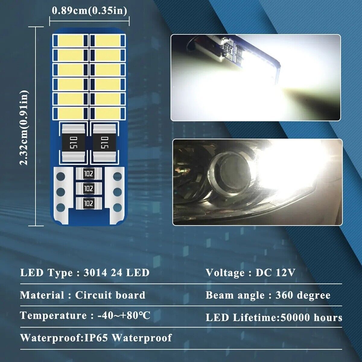 1x T10 W5W LED Canbus 3014 24SMD No Error 194 168 T10 LED Car Interior Lamp