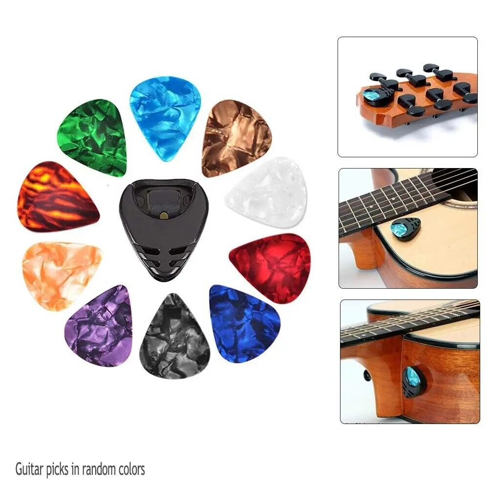 10Pcs Guitar Picks & Guitar Pick Holder Set for Acoustic Electric Bass Guitar