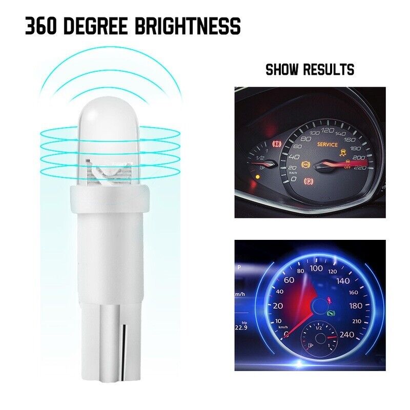 T5 12V LED DASHBOARD LIGHT BULBS WITH WEDGE BASE (WHITE/BLUE/RED/YELLOW/GREEN)