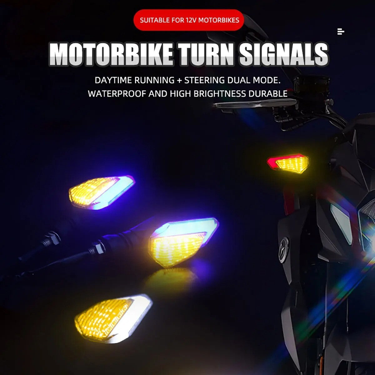 2x Universal Motorcycle Turn Signals Amber Blinkers Indicators Super Bright