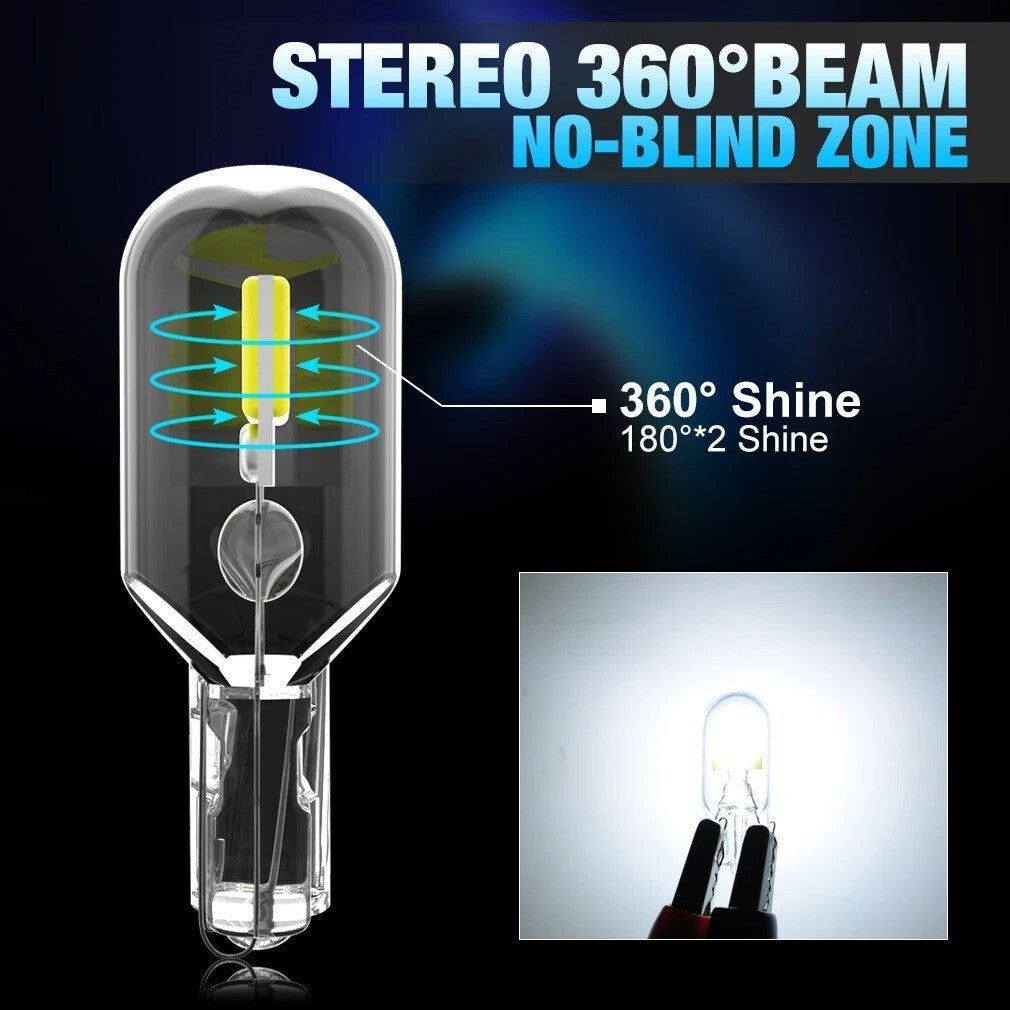 2x W5W Led T10 Canbus Car Light COB Glass Auto Automobiles License Plate Lamp