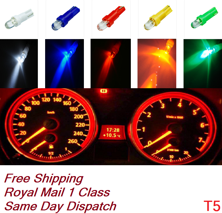 Car T5 Led Dashboard Interior Light Bulbs 12 V (White Blue Red Yellow Green)