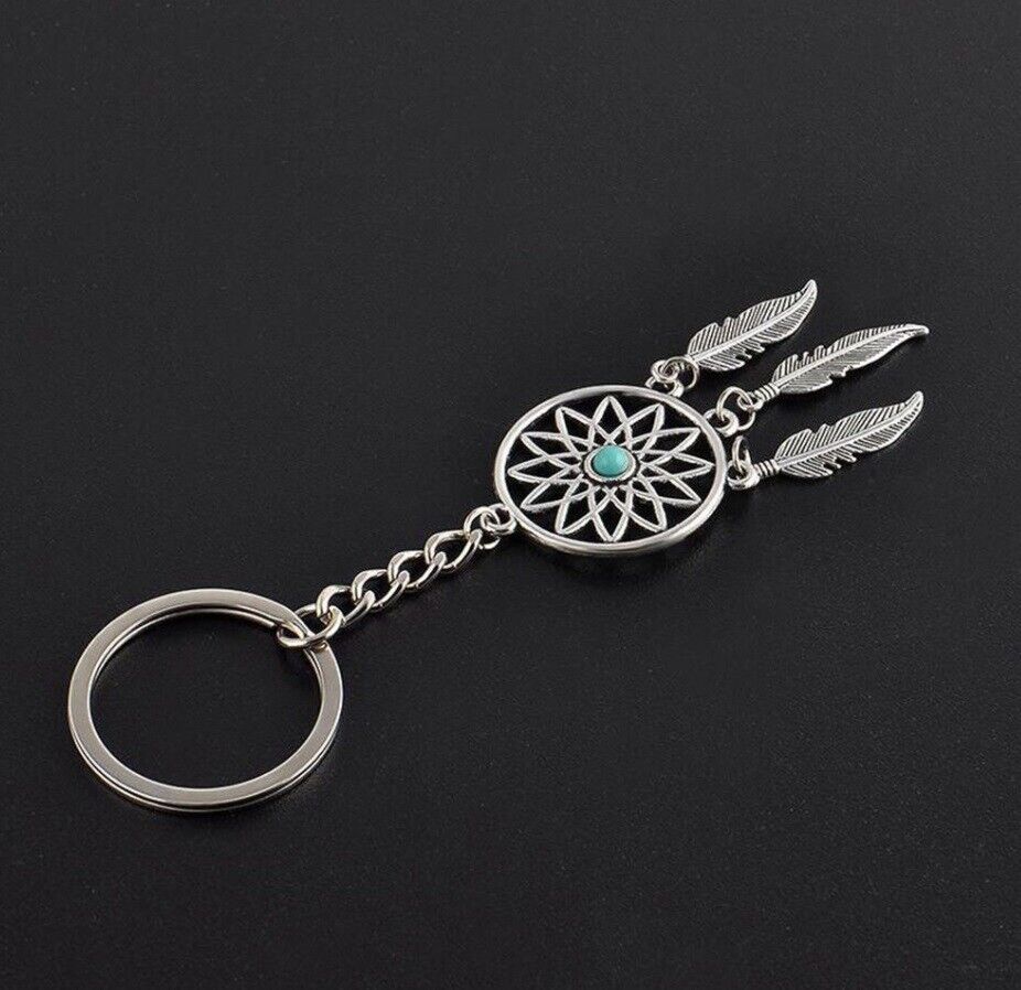  Key Chain Silver Metal Feather Tassels Ring Dream Catcher