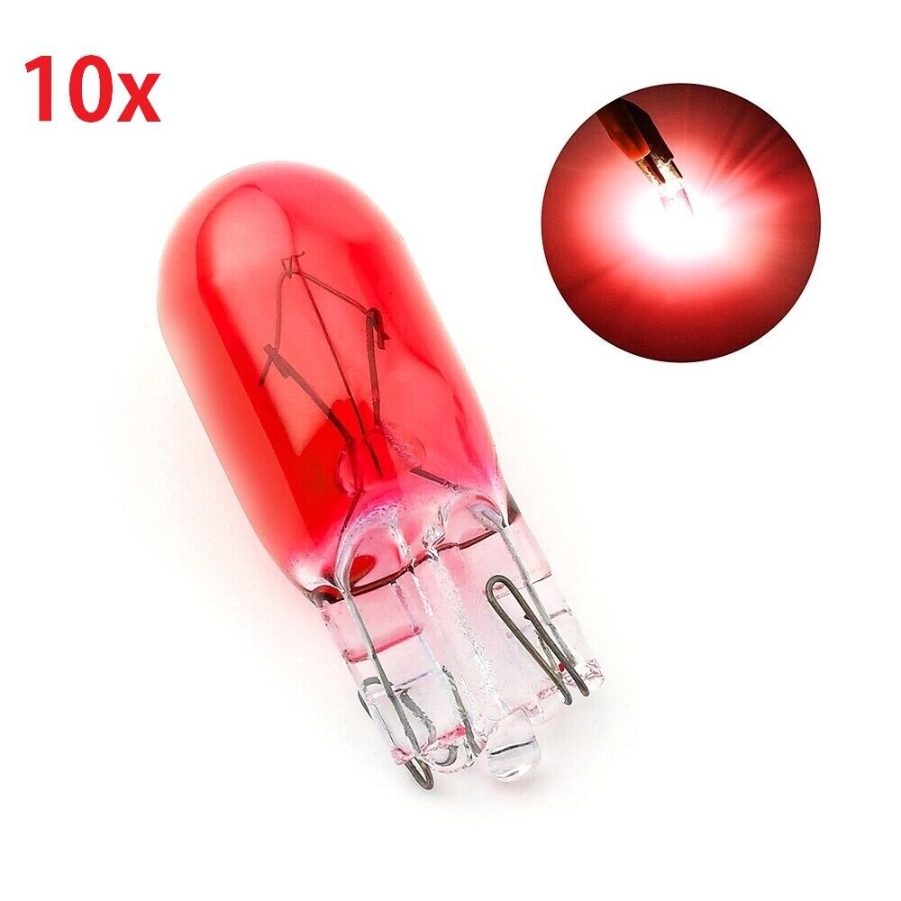 10 x 501 RED SIDE LIGHT PUSH IN CAR CAPLESS NUMBER PLATE BULBS W5W 12V 5W