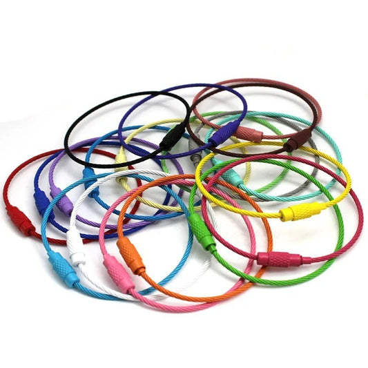 1x Cable Luggage Lock Stainless Steel Wire Keychain Ring Mini Lock Random Colour