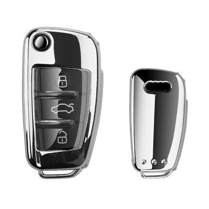  Audi 3 Button Remote Key Fob Case Cover Protector TPU Silver