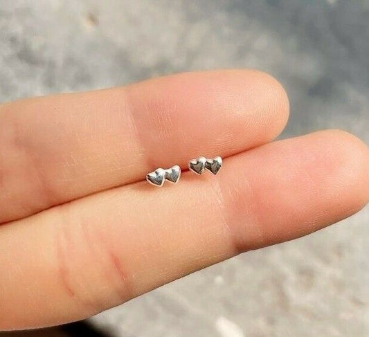  Two Sweet Heart Sterling Silver Nose Stud Ring Ball End Piercing