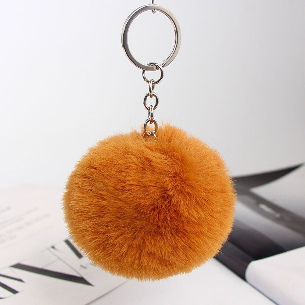 Fake Faux Rabbit Fox Fur Pompom Ball Pom Car Keychain Keyring 6cm (10 Colours)