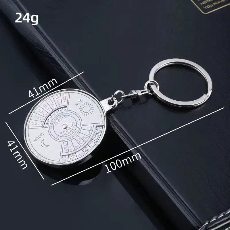 50 Years Perpetual Calendar Keychain Silver Alloy Keyring Key Decoration