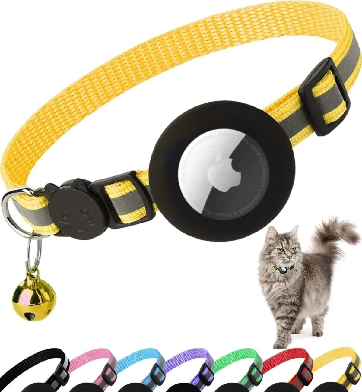 Airtag Cat Collar Breakaway, Reflective Kitten Collar with Apple Air Tag Holder