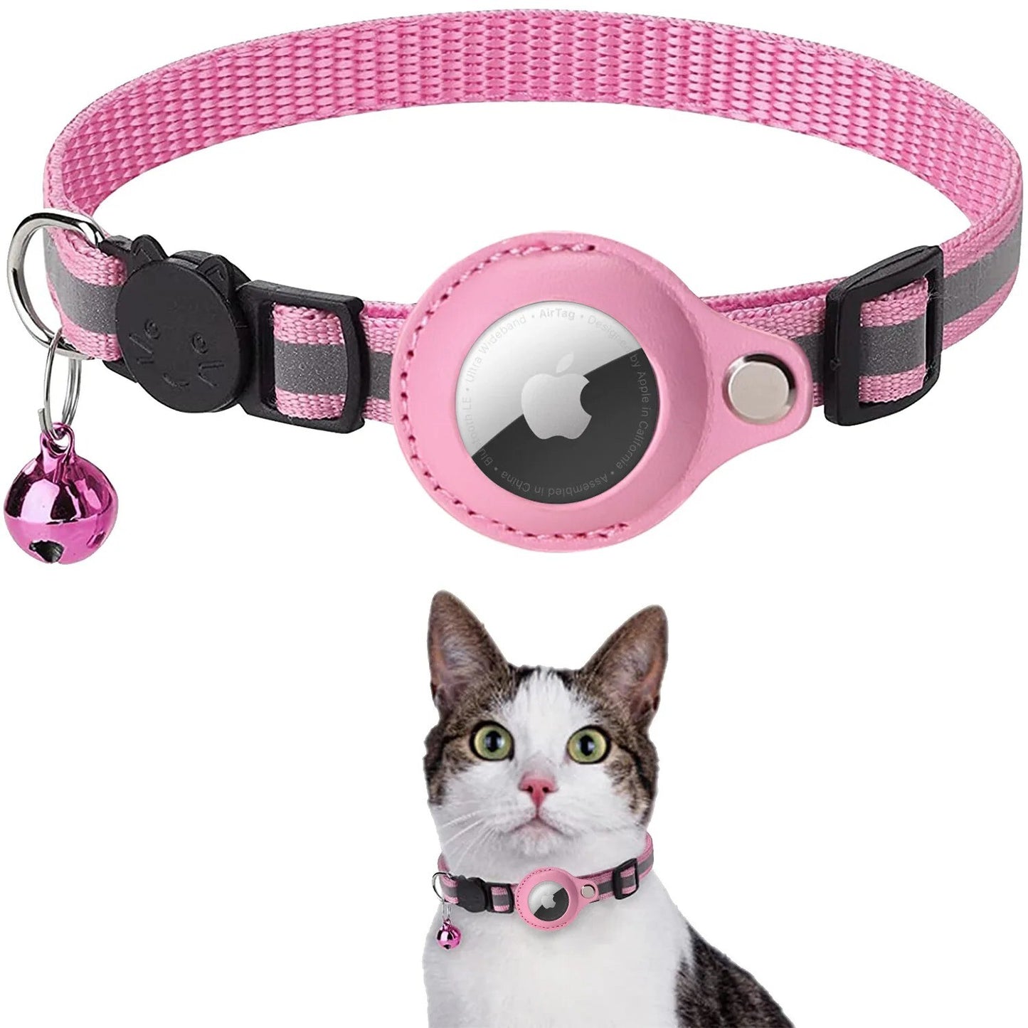 Airtag GPS Case Cat Small Dog Collar with Bell Safety Breakaway Collar for Apple