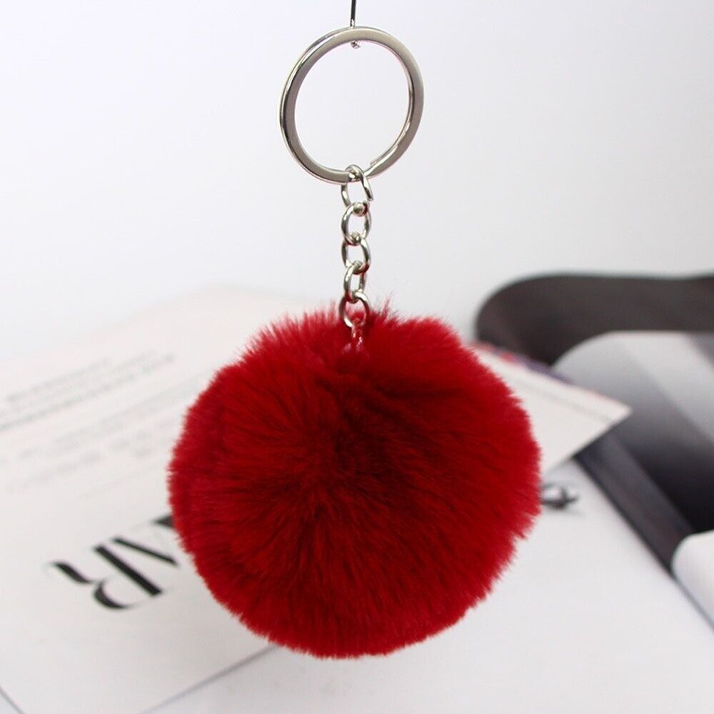 Fake Faux Rabbit Fox Fur Pompom Ball Pom Car Keychain Keyring 6cm (10 Colours)