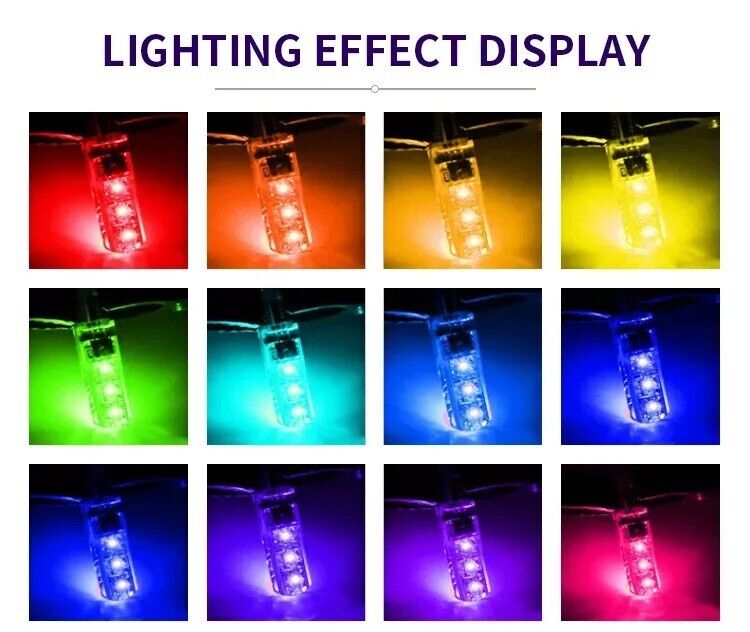 2x Car LED Wide Light Silicone Bulbs T10 RGB 5050 6SMD with Remote Control