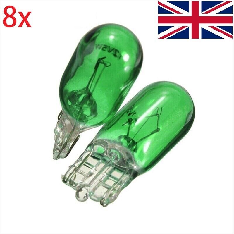 8x 501 GREEN SIDE LIGHT PUSH IN CAR CAPLESS NUMBER PLATE BULBS W5W 12V 5W