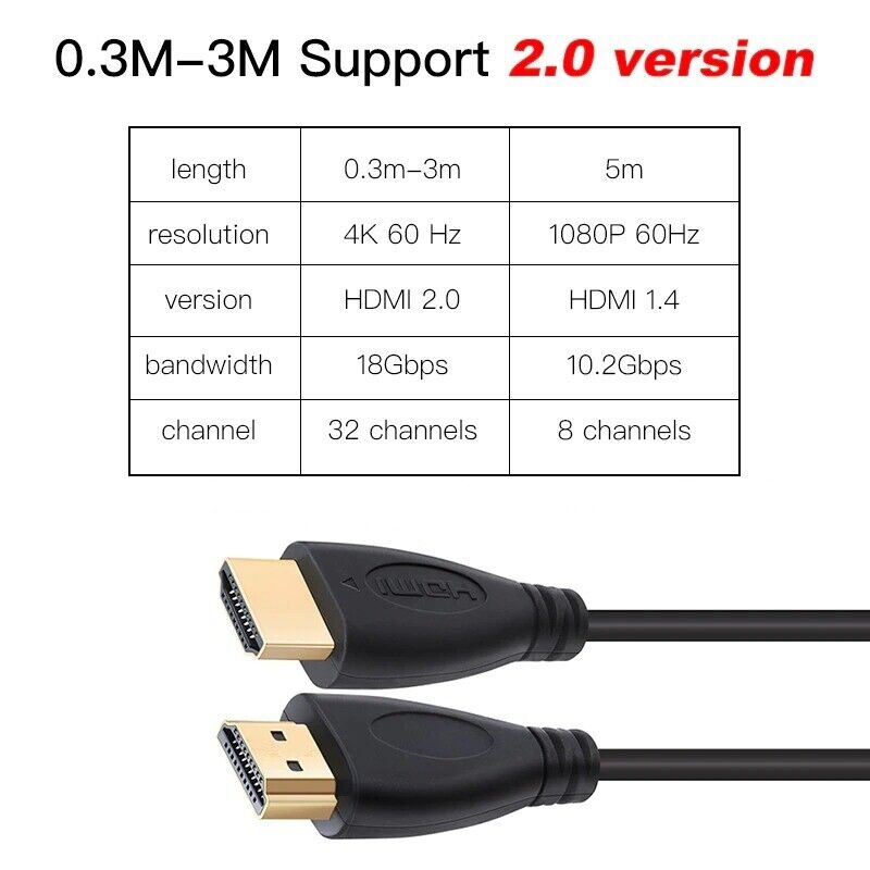 4K HDMI Cable High Speed Gold Plated 2.0 for HD TV XBOX PS3 PC 1m - 5m