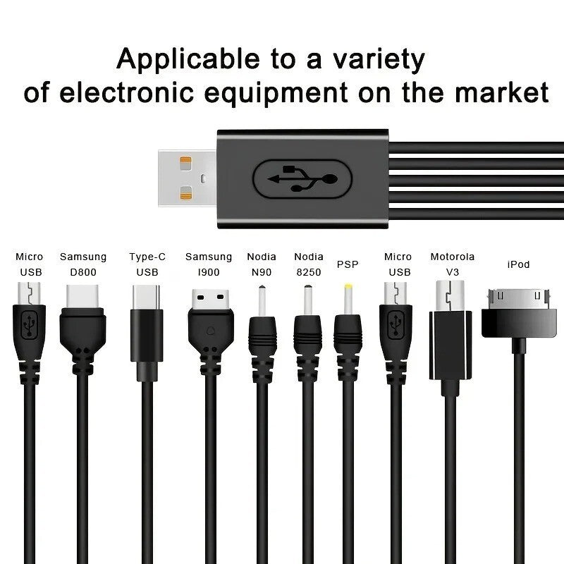 10 to 1 USB to Multi Plug Cell Phone Charger Cable for Samsung Xiaomi Huawei