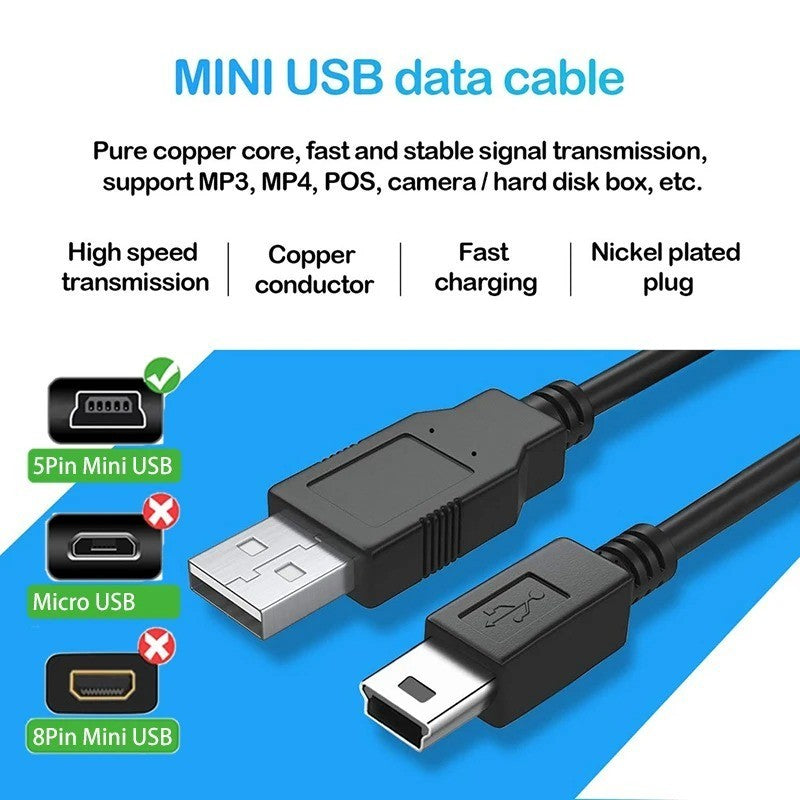 1x Mini USB Cable 1m Fast Charging Data Cable for Phone Camera Mp3 Mp4