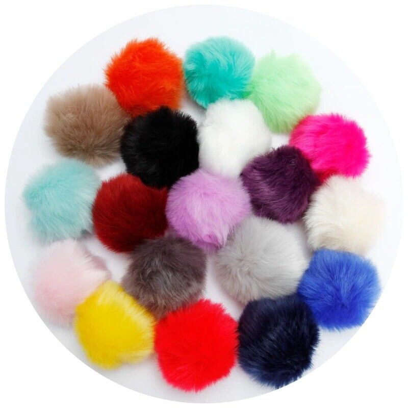 Fake Faux Rabbit Fox Fur Pompom Ball Pom Car Keychain Keyring 6cm (10 Colours)