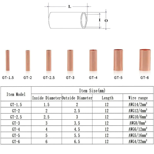 10x Wire Ferrules 7 Size Copper Crimp Connector Electrical Butt Terminal