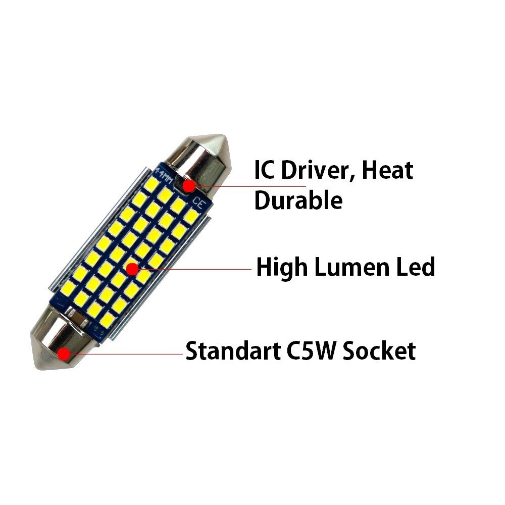Car Led Number Plate Light Bulb C5W Festoon Canbus White 41mm 44mm Bulb