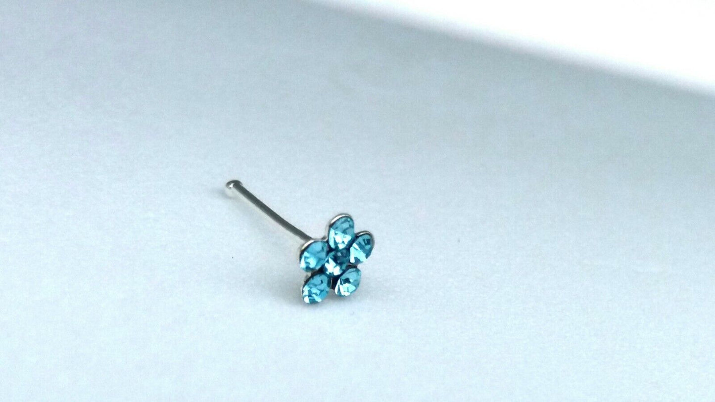 Flower Nose Stud Sterling Silver 925  Red Silver Blue