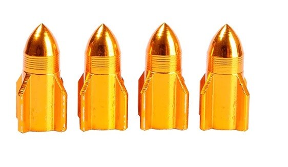 4x Tyre Valve Dust Caps Rocket Shape Alloy Car Van Motorcycle Bmx