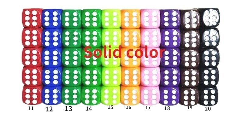 2x 16mm Acrylic Dices Game Cubes for Board Games (10 Colours)