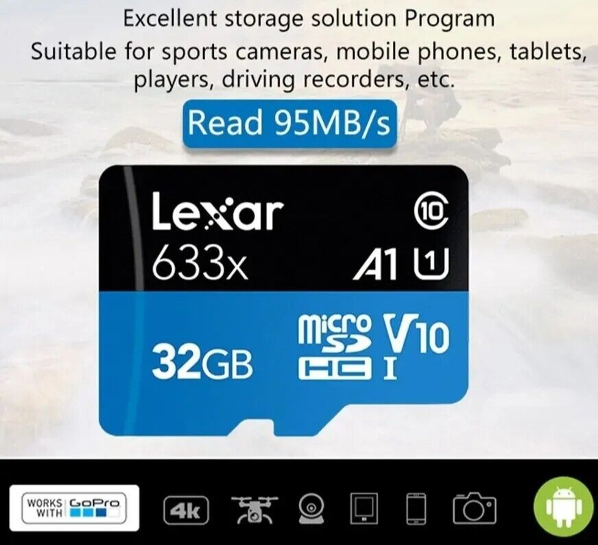 Lexar Micro SD Card 64GB Read 100MSD/TF Flash Card U1 U3 4K V30 Camera Card