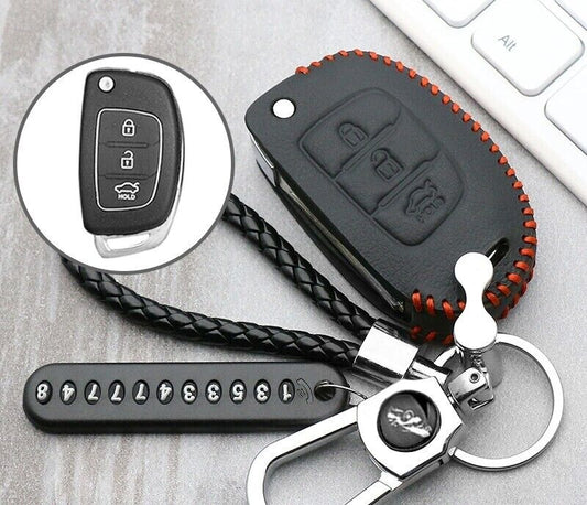 Hyundai Creta I10 I20 Tucson 3 Button Leather Remote Key Fob Case Cover