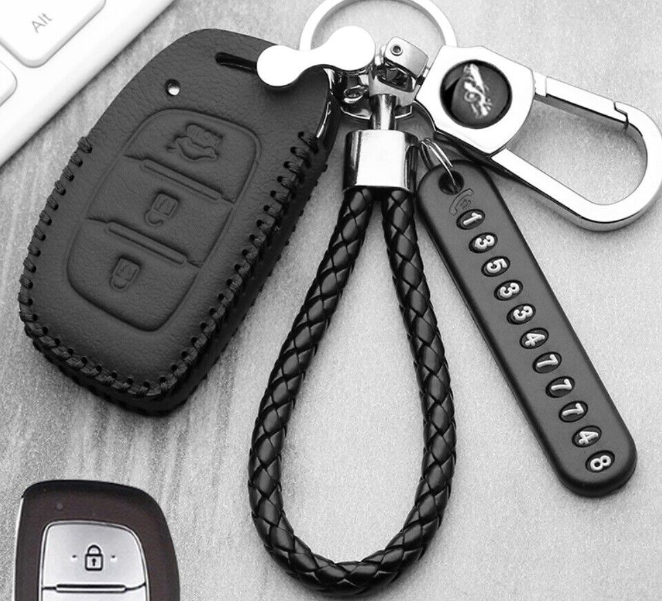 Hyundai Creta I10 I20 Tucson 3 Button Leather Remote Key Fob Case Cover