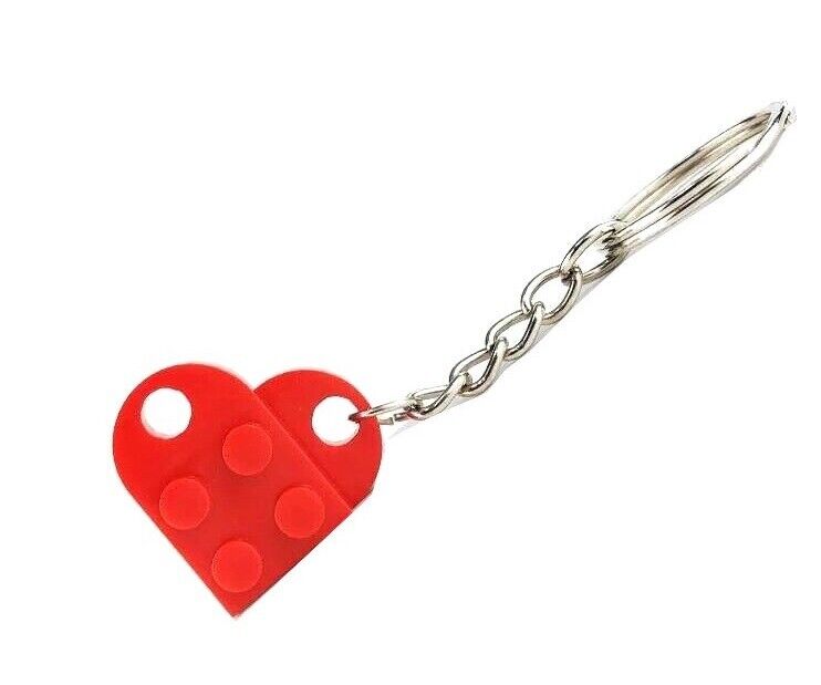 Bricks Keychain for Couples Valentine's Day Gift Present Love Heart Keyring 