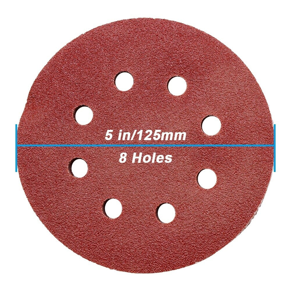5Inch 125mm Round Sandpaper 8 Holes Disk Sand Sheets Grit 80-3000 Hook