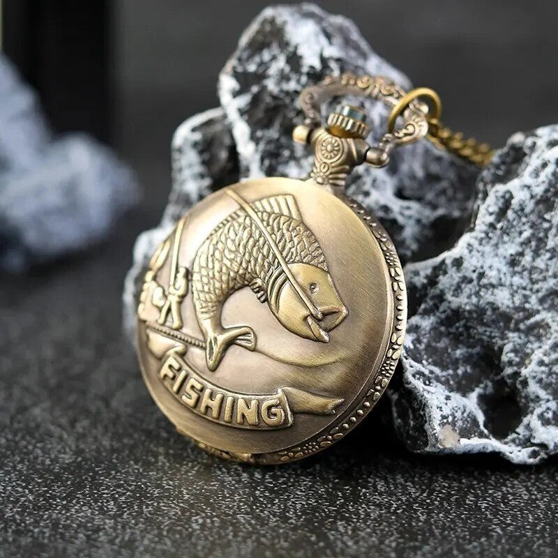 Quartz Pocket Watch Design Fish Necklace Pendant Pocket Watch Fishing