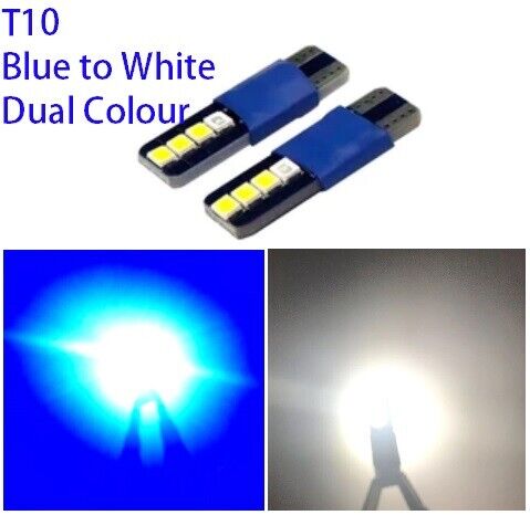 2x Side Wedge  W5W Led Light Bulbs Dual Colour Blue and White 