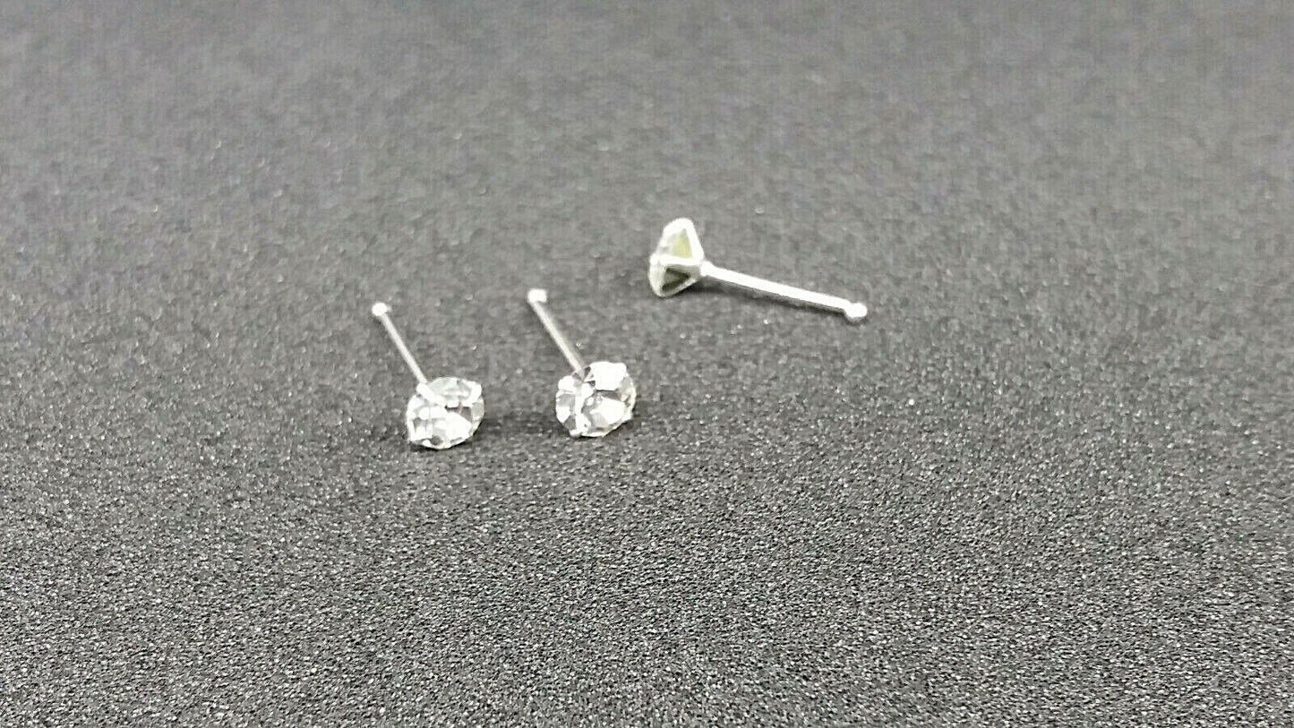  Brand New Silver Nose Stud (925 Sterling Silver 3 mm) Nose Piercing Jewelry 