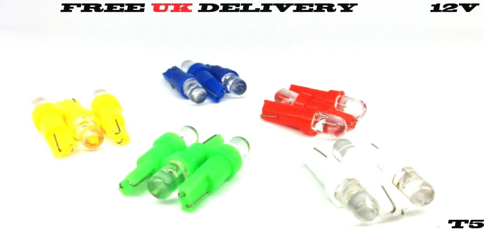 Car T5 Led Dashboard Interior Light Bulbs 12 V (White Blue Red Yellow Green)