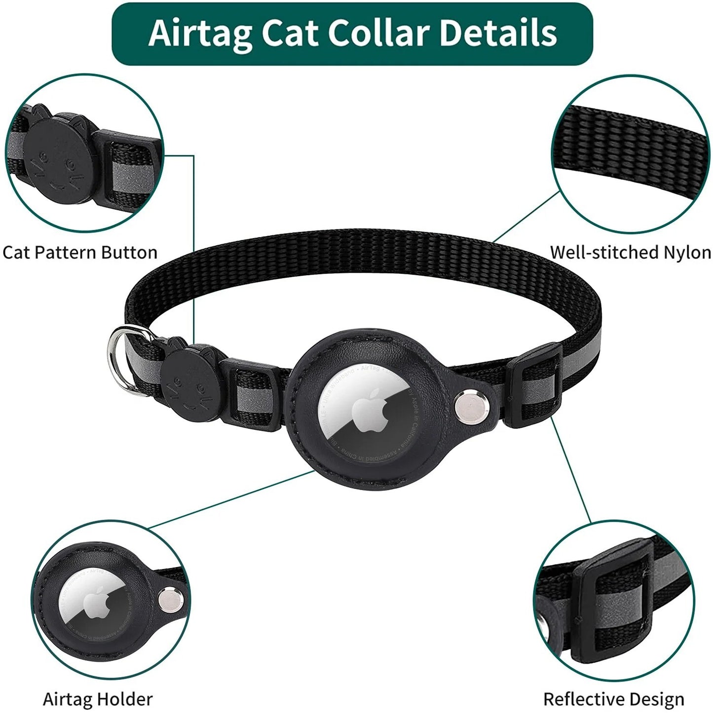 Airtag GPS Case Cat Small Dog Collar with Bell Safety Breakaway Collar for Apple