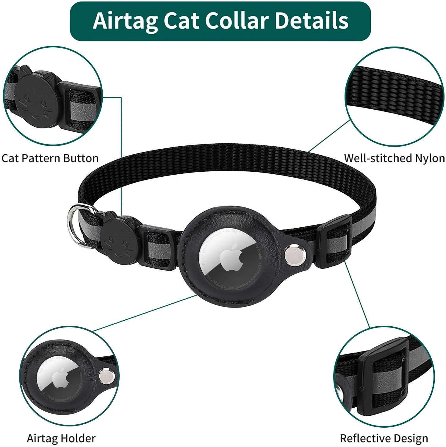 Airtag GPS Case Cat Small Dog Collar with Bell Safety Breakaway Collar for Apple