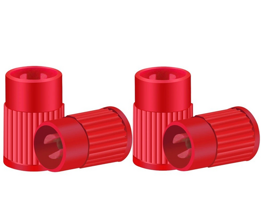 4x Red Plastic Tyre Valve Caps with Built-in Valve Core Remover Tool