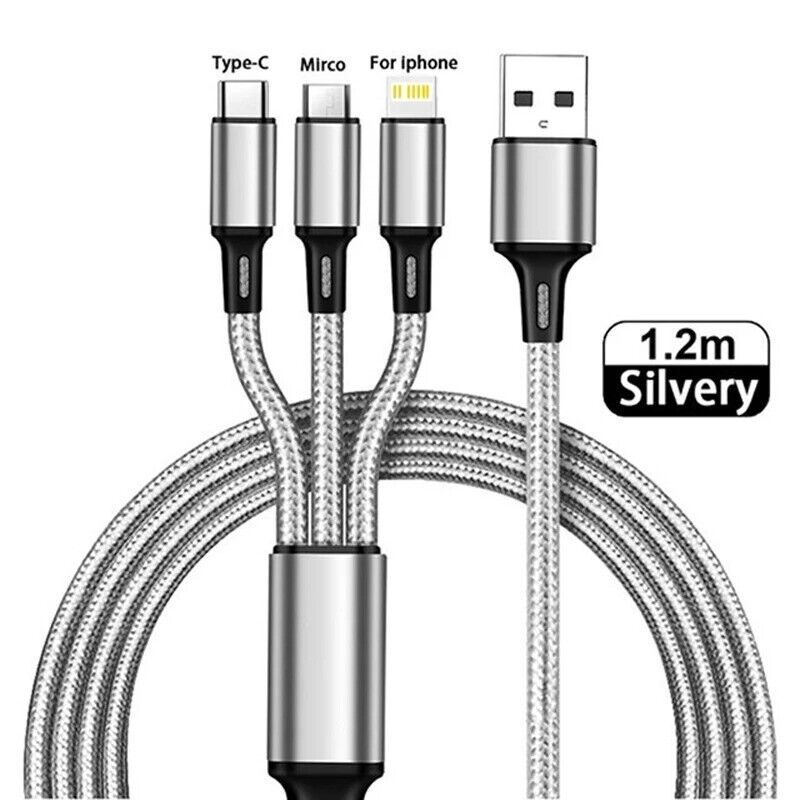 3 In 1 USB Cable Type C Micro USB IOS Iphone Fast Strong 1.2m Cable