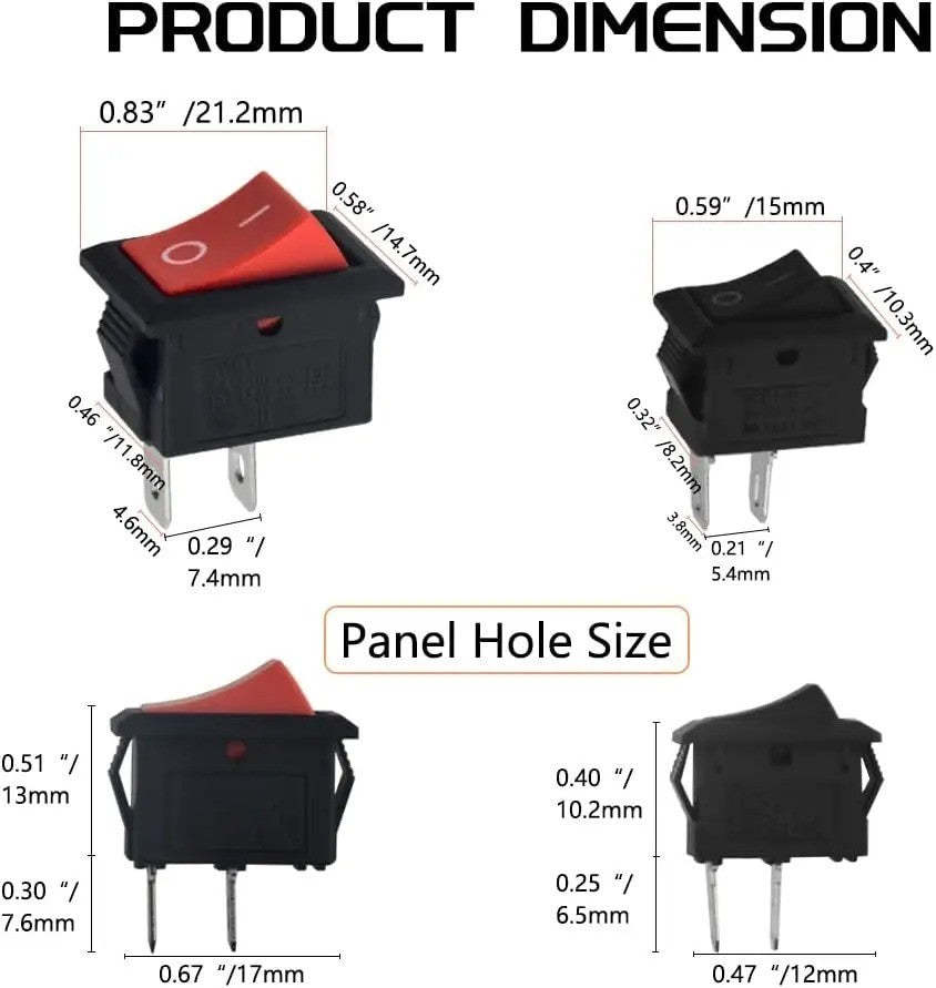 1x 2 pin Red Rocker Switch SPST 2 Position 250V 6A 125V 10A Boat Shaped Switch