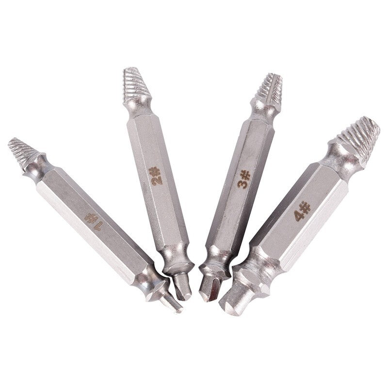 4x Damaged Screw Extractor Drill Bit Set Easily Take Out Broken Screw