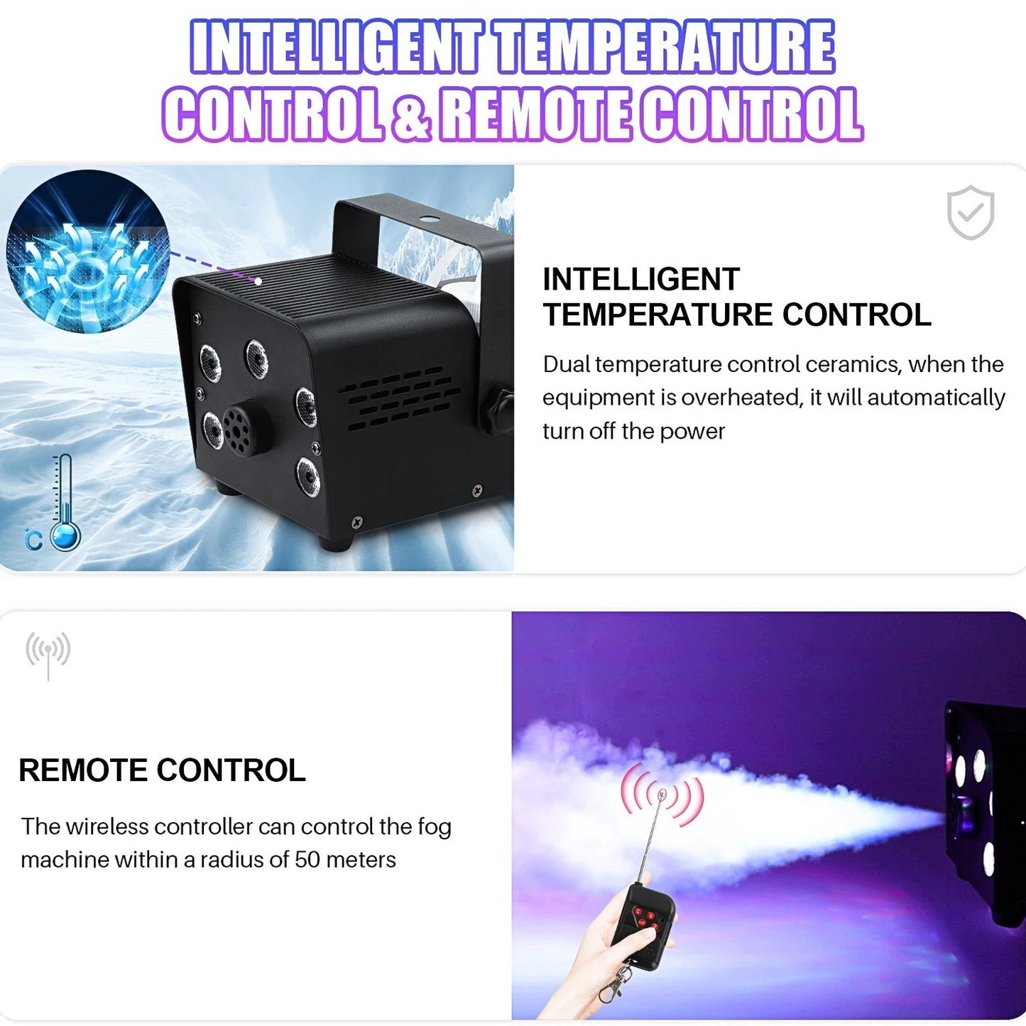 Smoke Machine for DJ Disco Party 500W Fog Machine RGB LED Beads Wireless Remote