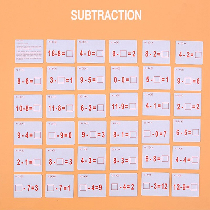Educational Math Learning Cards Subtraction Arithmetic Cards with Pen