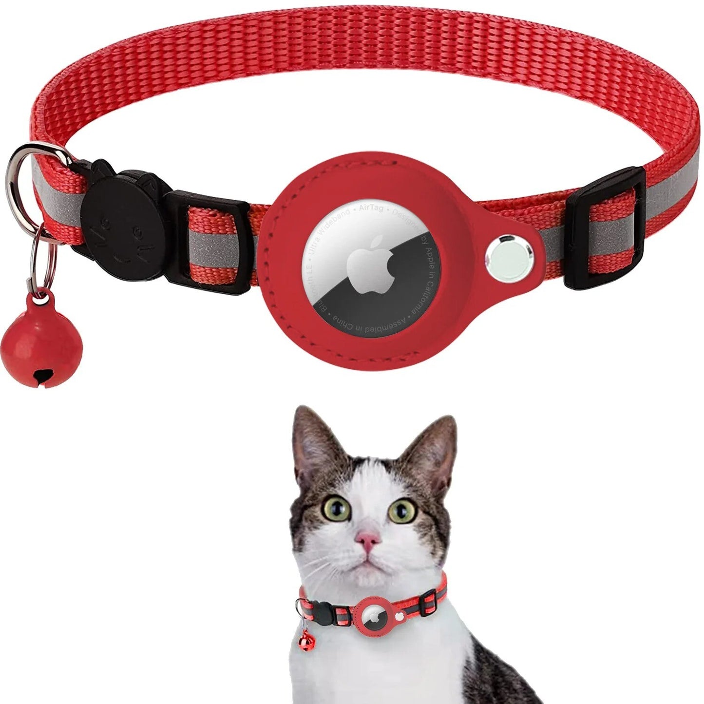 Airtag GPS Case Cat Small Dog Collar with Bell Safety Breakaway Collar for Apple